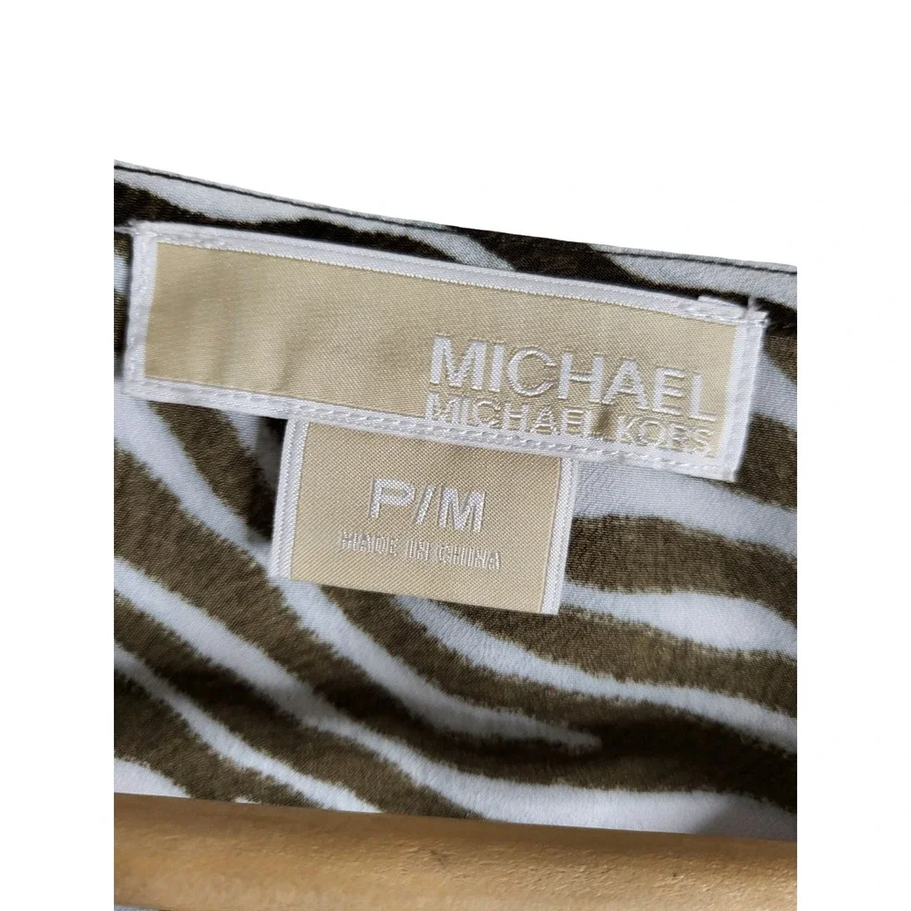 Michael Michael Kors Zebra Print Side Tie Blouse Brown White M Relaxed Luxury